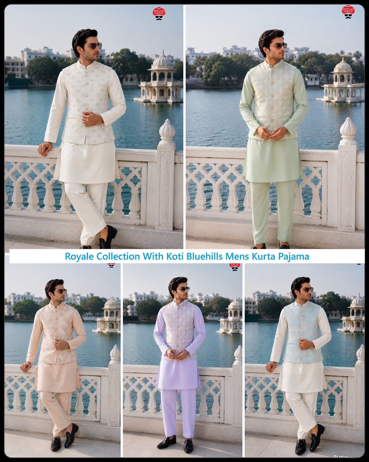 Royale Collection With Koti Bluehills Satin Mens Kurta Pajama Exporter Ahmedabad