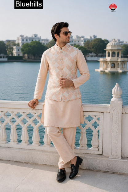 Royale Collection With Koti Bluehills Satin Mens Kurta Pajama Exporter Ahmedabad