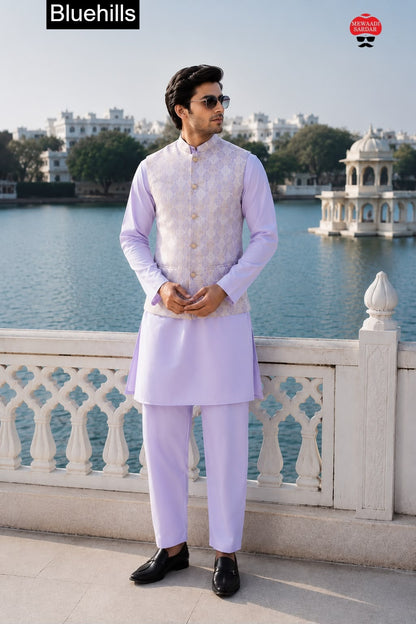 Royale Collection With Koti Bluehills Satin Mens Kurta Pajama Exporter Ahmedabad