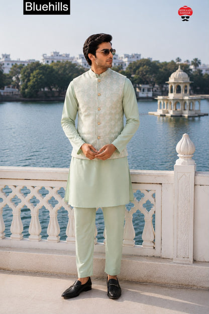 Royale Collection With Koti Bluehills Satin Mens Kurta Pajama Exporter Ahmedabad