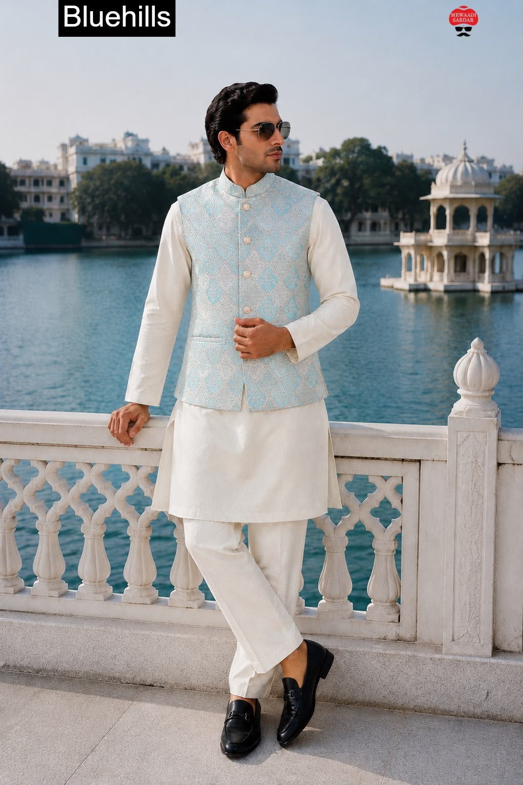 Royale Collection With Koti Bluehills Satin Mens Kurta Pajama Exporter Ahmedabad