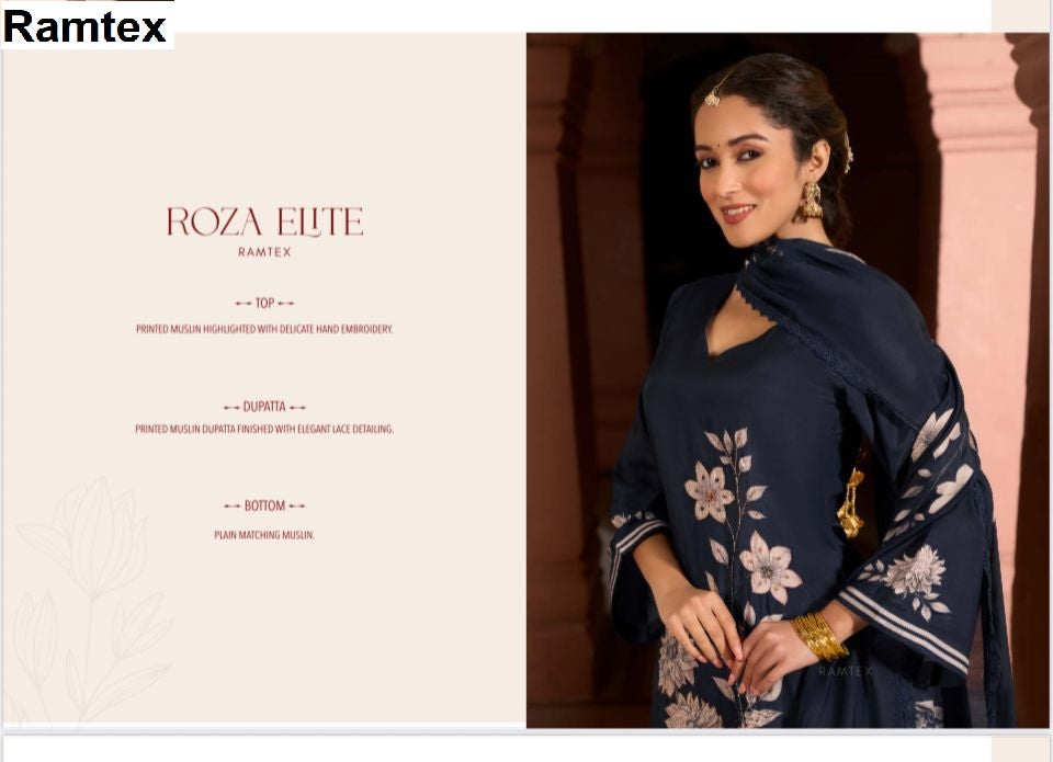 Roza Elite Ramtex Muslin Pant Style Suits Exporter Gujarat