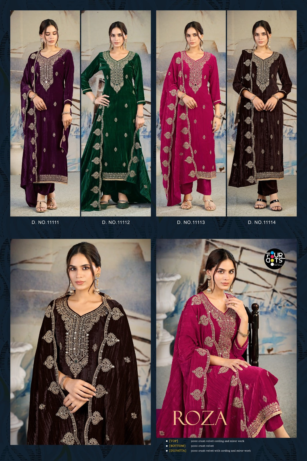 Roza Four Dots Crush Velvet Suits Manufacturer