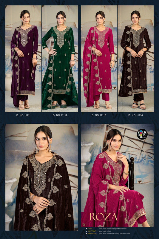 Roza Four Dots Crush Velvet Suits Manufacturer