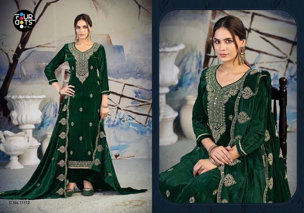 Roza Four Dots Crush Velvet Suits Manufacturer