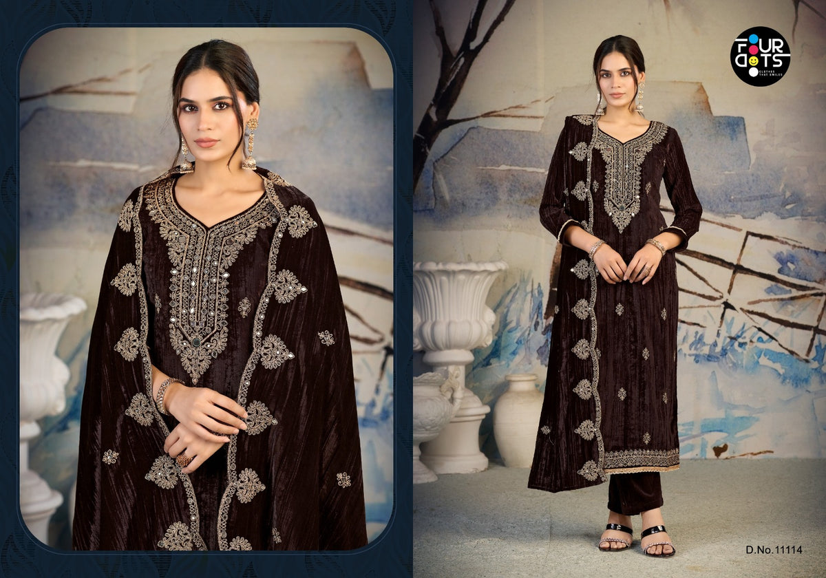 Roza Four Dots Crush Velvet Suits Manufacturer