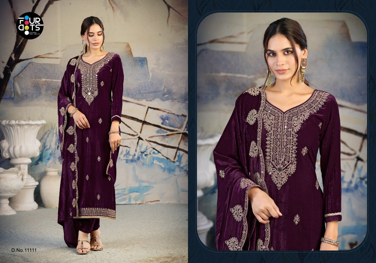 Roza Four Dots Crush Velvet Suits Manufacturer