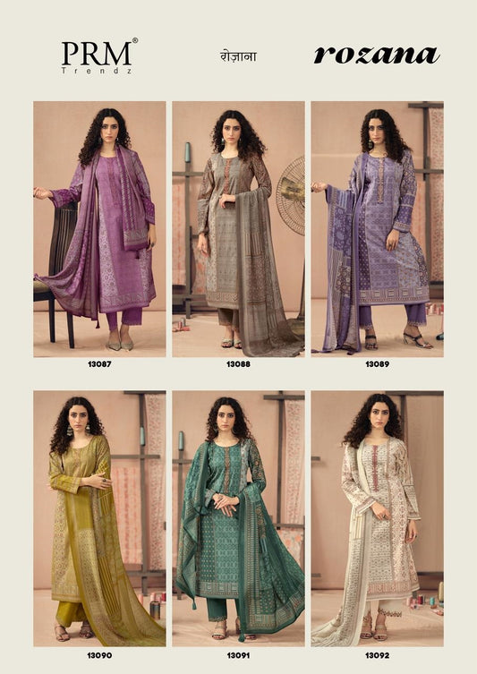 Rozana Prm Trendz Cambric Cotton Pant Style Suits Wholesaler