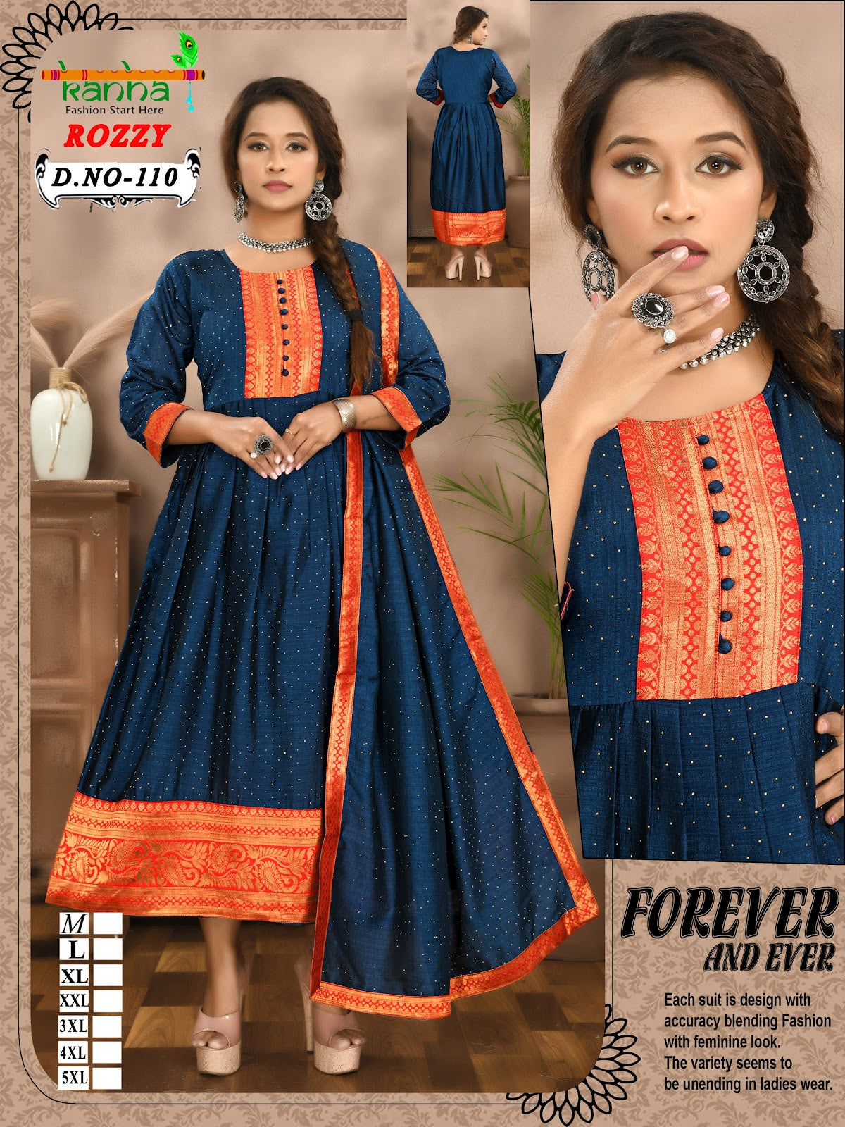 Rozzy Kanha Vichitra Kurti Dupatta Set Supplier Kavya Style Plus