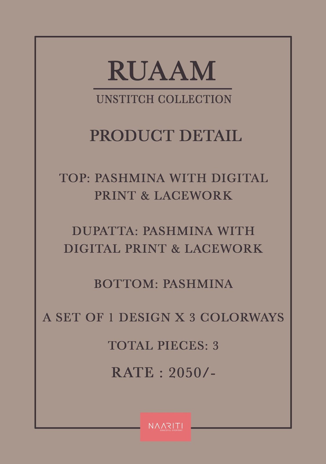 Ruaam Naariti Pashmina Suits Wholesaler Ahmedabad