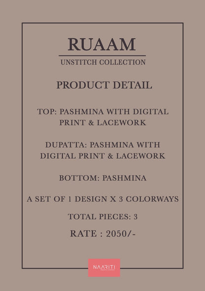Ruaam Naariti Pashmina Suits Wholesaler Ahmedabad