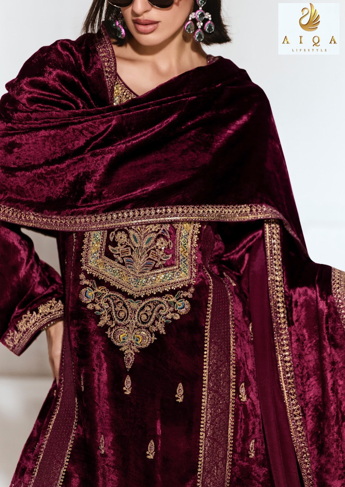 Rubaab Aiqa Viscose Velvet Suits Wholesaler Gujarat