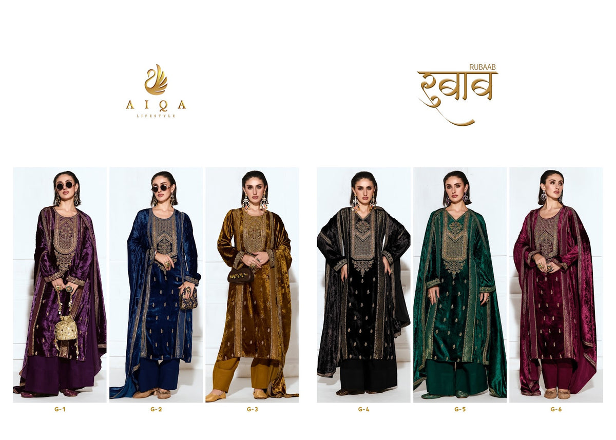 Rubaab Aiqa Viscose Velvet Suits Wholesaler Gujarat
