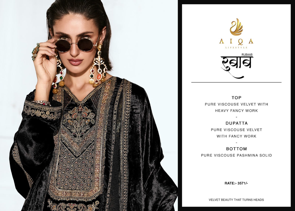 Rubaab Aiqa Viscose Velvet Suits Wholesaler Gujarat
