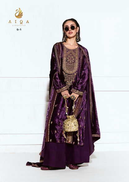 Rubaab Aiqa Viscose Velvet Suits Wholesaler Gujarat