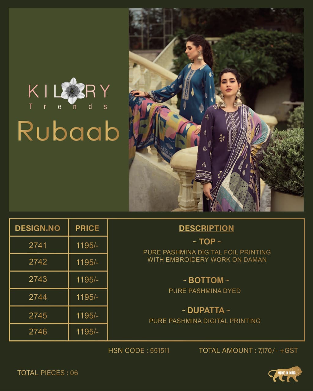 Rubaab Kilory Pashmina Suits Manufacturer Gujarat