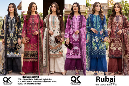 Rubai Vol 2 Al Karam Cotton Karachi Salwar Suits Wholesaler Ahmedabad