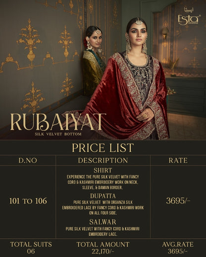 Rubaiyat Esta Designs Pure Silk Velvet Suits Manufacturer