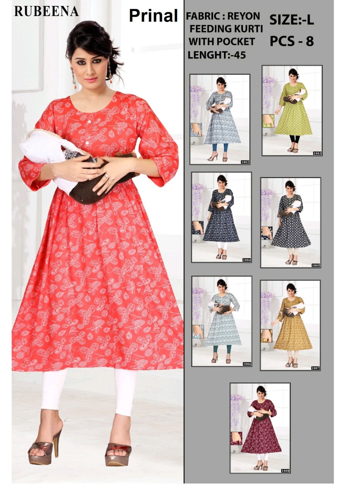 Rubeena Prinal Reyon Feeding Kurtis Exporter India