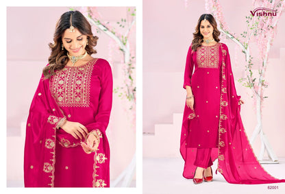 Rubeena Vishnu Impex Satin Chiffon Pant Style Suits Wholesale Price