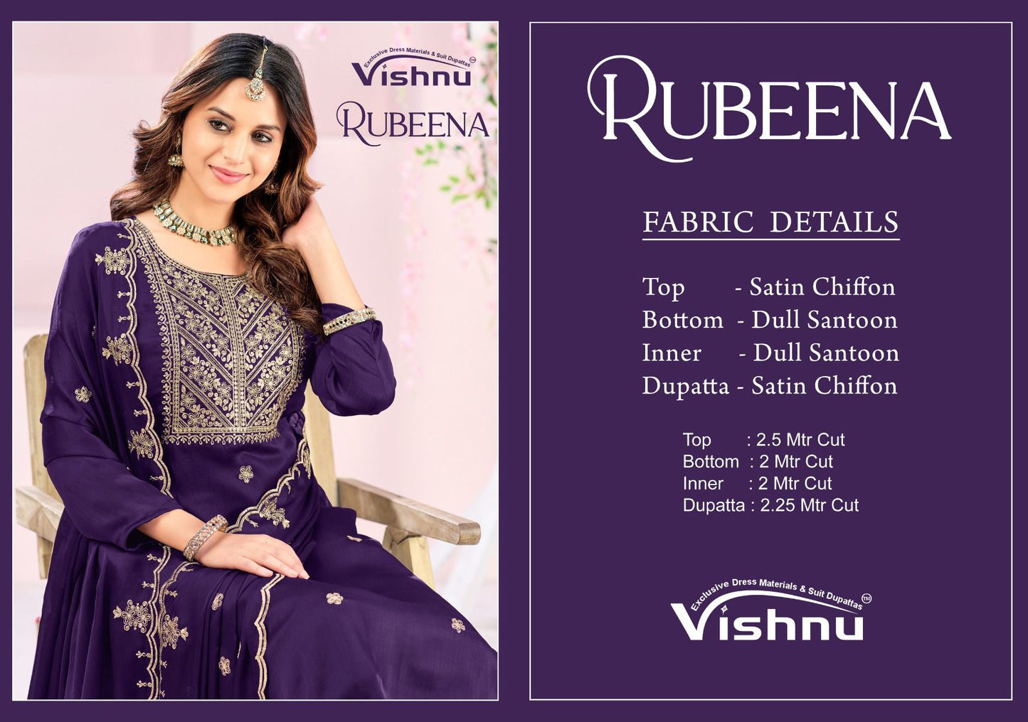 Rubeena Vishnu Impex Satin Chiffon Pant Style Suits Wholesale Price