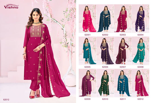 Rubeena Vishnu Impex Satin Chiffon Pant Style Suits Wholesale Price