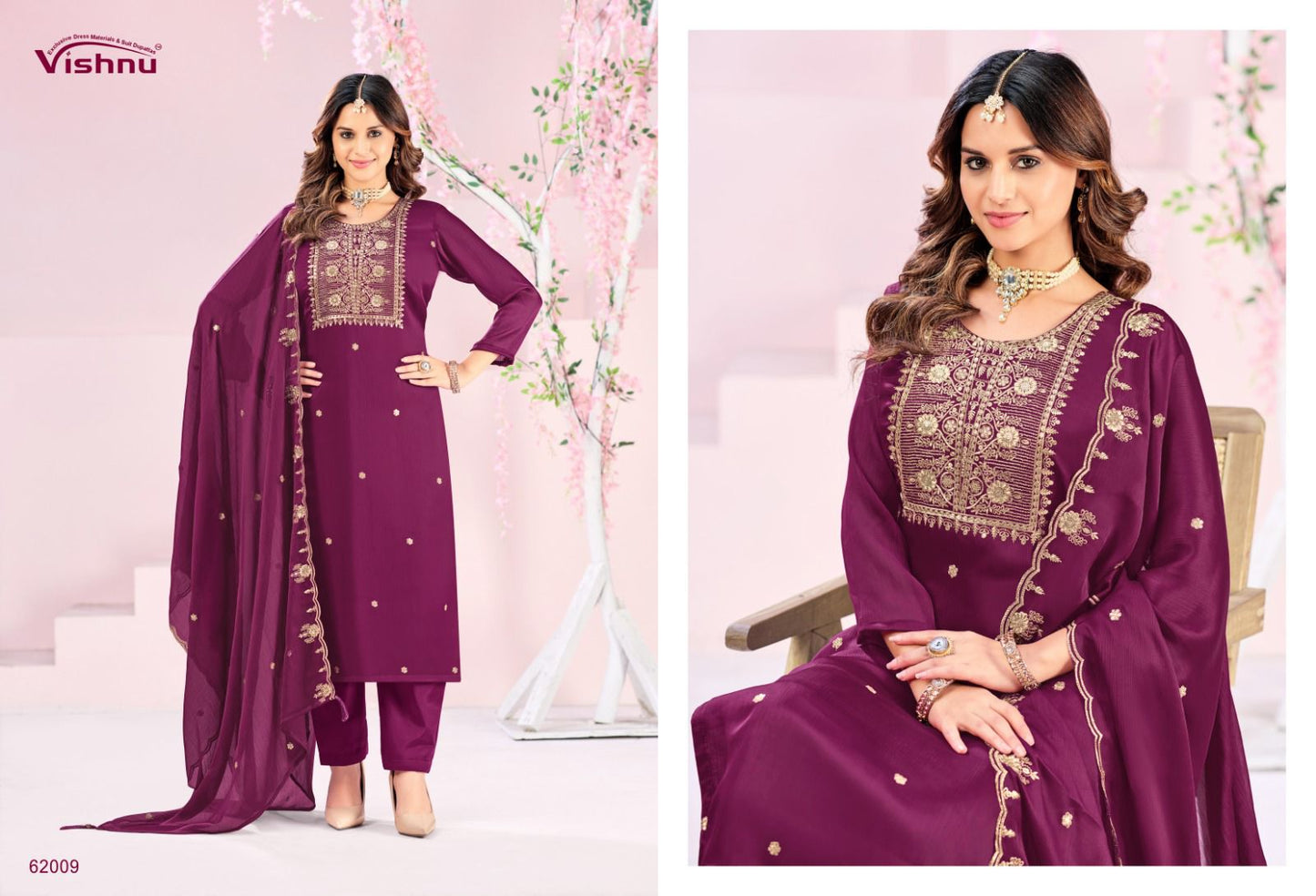 Rubeena Vishnu Impex Satin Chiffon Pant Style Suits Wholesale Price