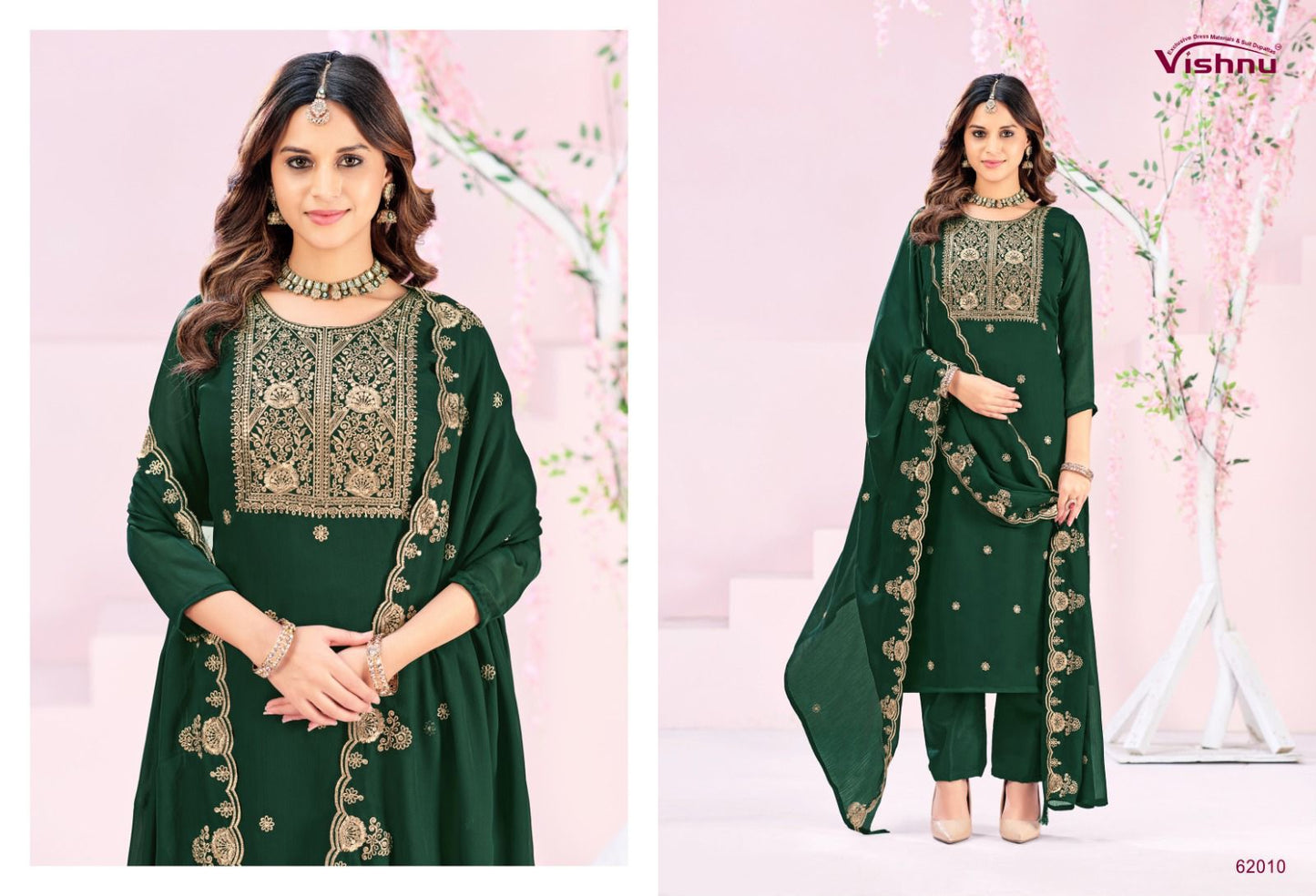 Rubeena Vishnu Impex Satin Chiffon Pant Style Suits Wholesale Price
