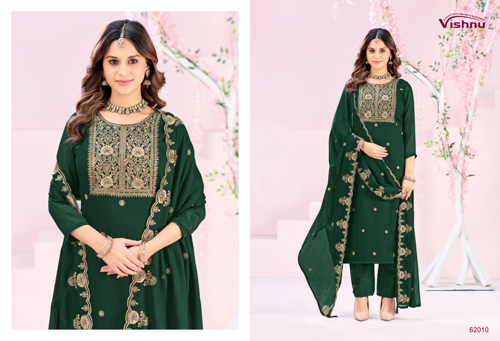 Rubeena Vishnu Impex Satin Chiffon Pant Style Suits Wholesale Price