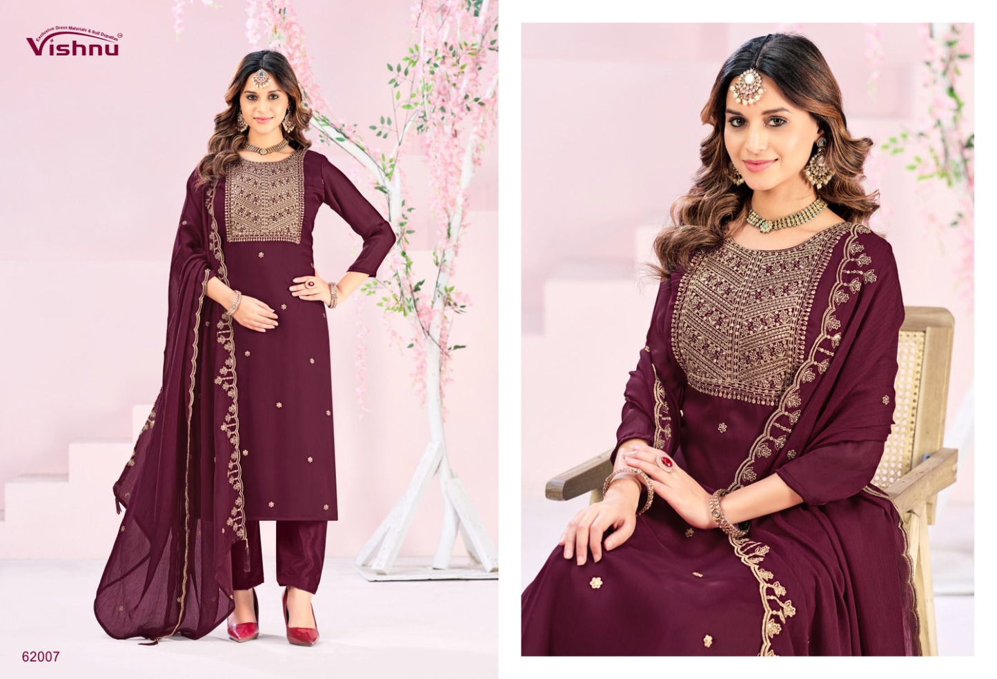 Rubeena Vishnu Impex Satin Chiffon Pant Style Suits Wholesale Price