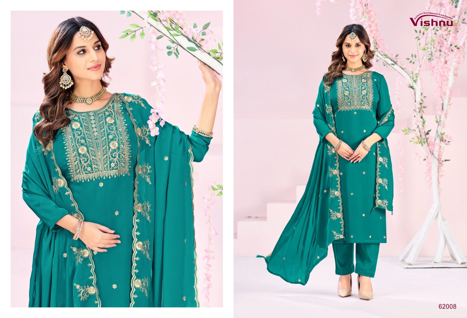 Rubeena Vishnu Impex Satin Chiffon Pant Style Suits Wholesale Price