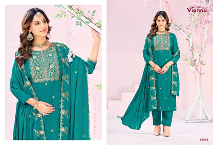 Rubeena Vishnu Impex Satin Chiffon Pant Style Suits Wholesale Price