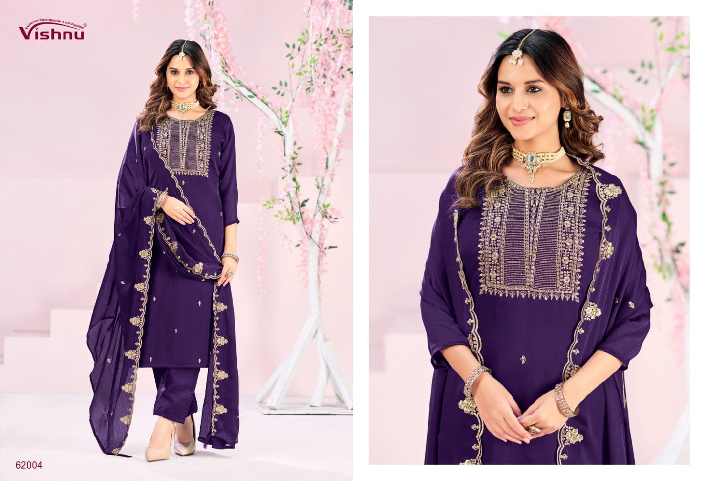 Rubeena Vishnu Impex Satin Chiffon Pant Style Suits Wholesale Price