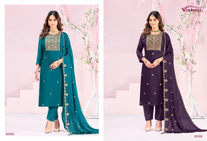 Rubeena Vishnu Impex Satin Chiffon Pant Style Suits Wholesale Price