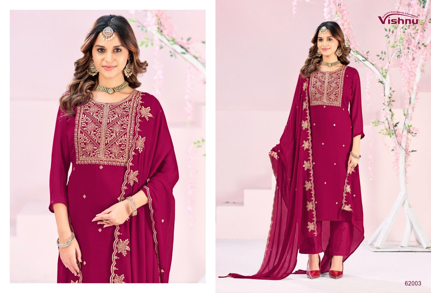 Rubeena Vishnu Impex Satin Chiffon Pant Style Suits Wholesale Price
