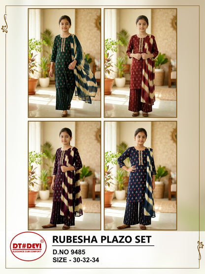 Rubesha Dn 9485 Dt Devi Girls Readymade Palazzo Suits Manufacturer India