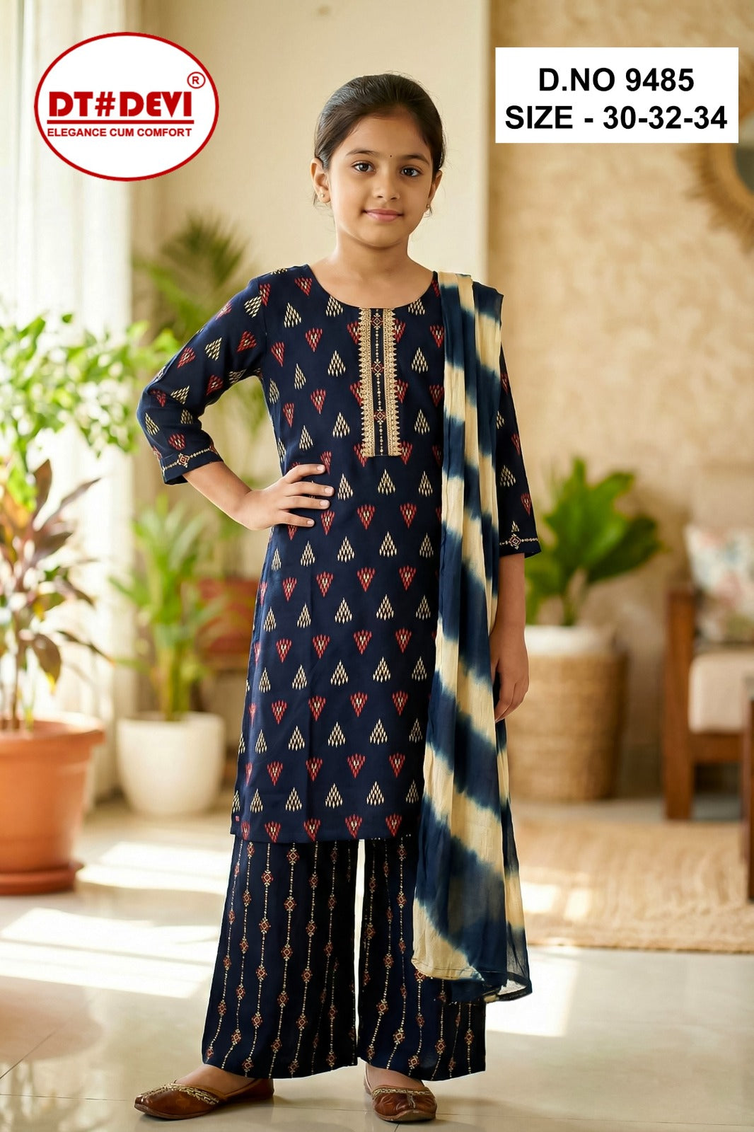 Rubesha Dn 9485 Dt Devi Girls Readymade Palazzo Suits Manufacturer India