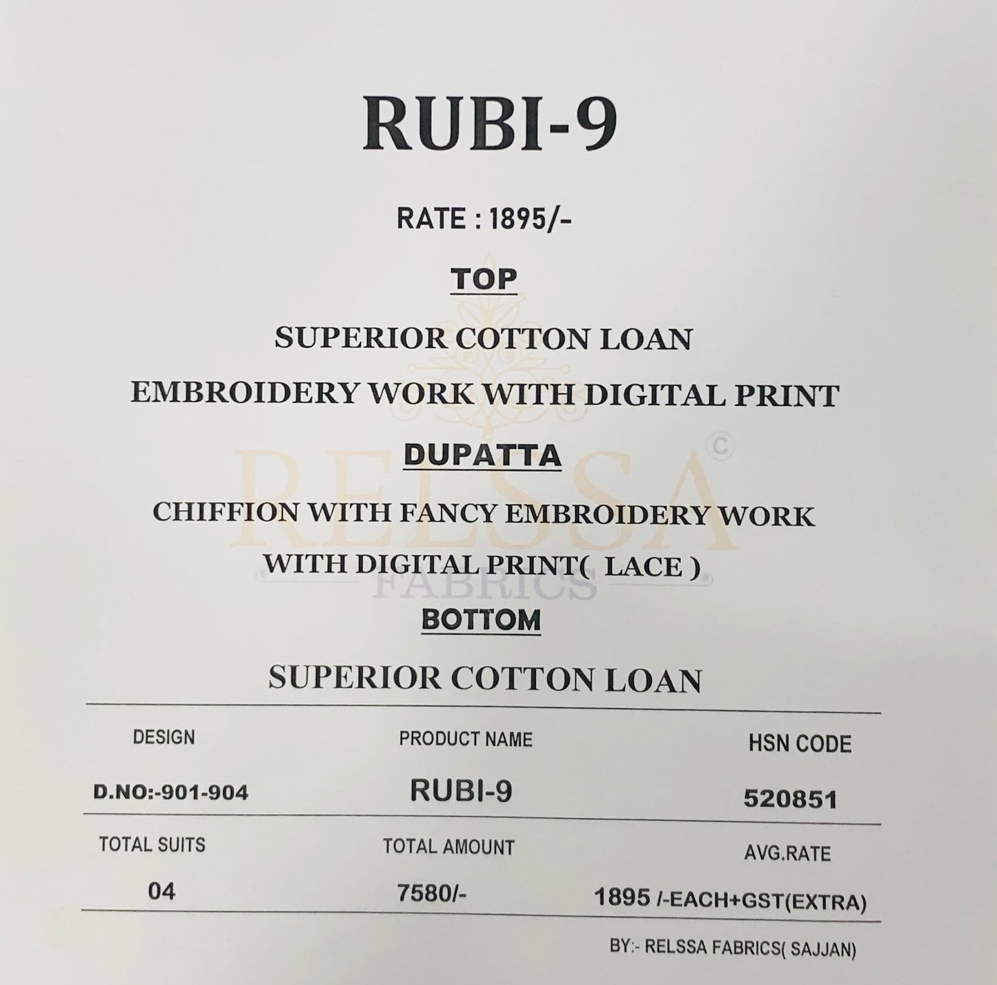 Rubi 9 Relssa Fabrics Cotton Lawn Karachi Salwar Suits Exporter India