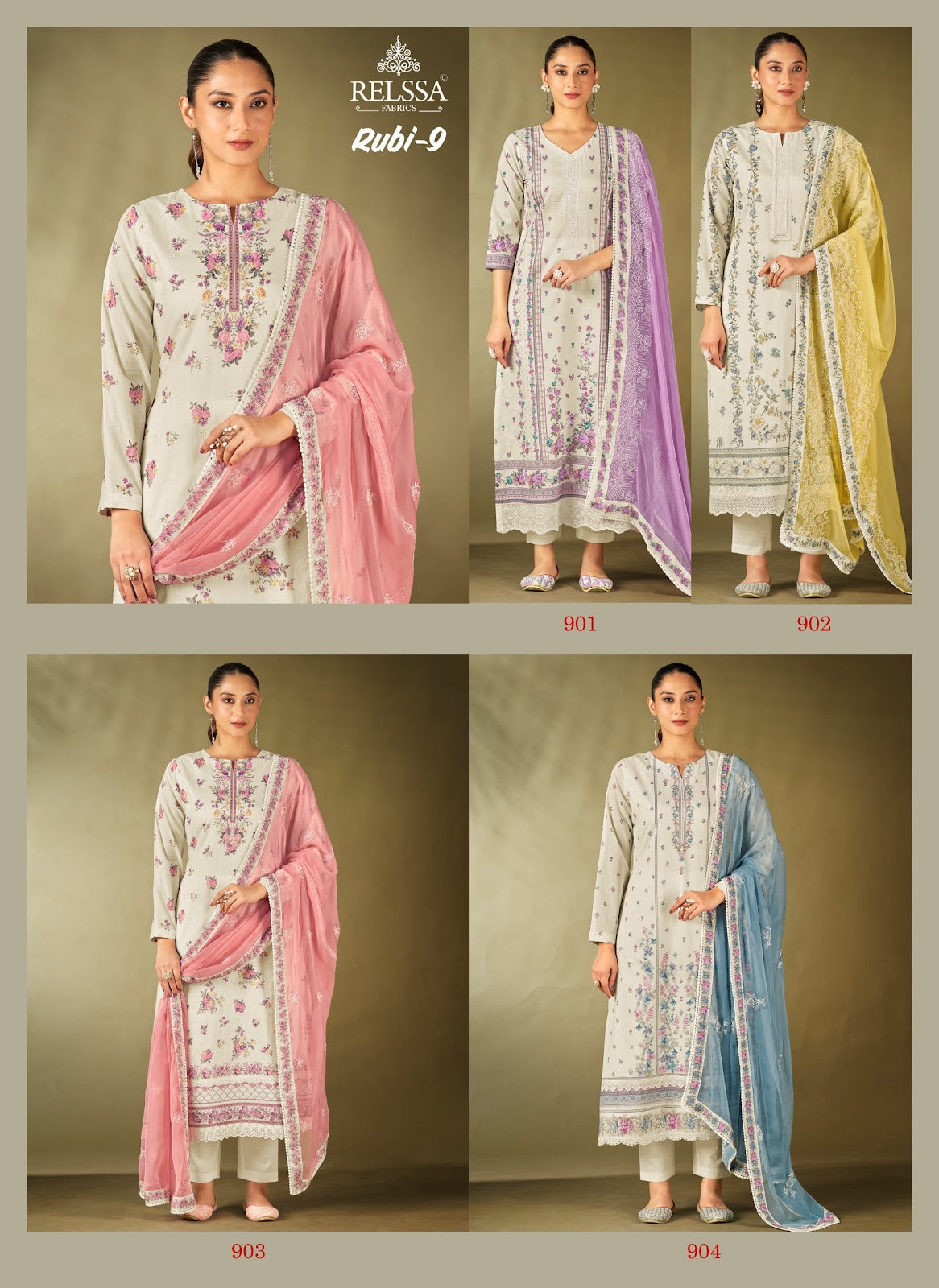 Rubi 9 Relssa Fabrics Cotton Lawn Karachi Salwar Suits Exporter India