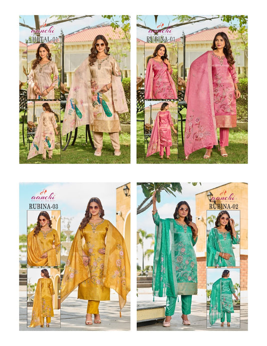 Rubina Hetal Aanchi Jacquard Readymade Pant Style Suits Wholesaler