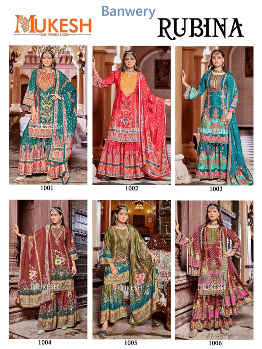 Rubina Mukesh Banwery Crape Silk Pakistani Readymade Suits Exporter Ahmedabad