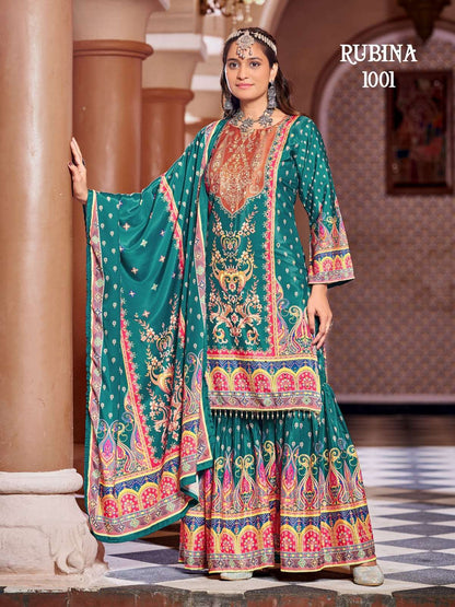 Rubina Mukesh Banwery Crape Silk Pakistani Readymade Suits Exporter Ahmedabad