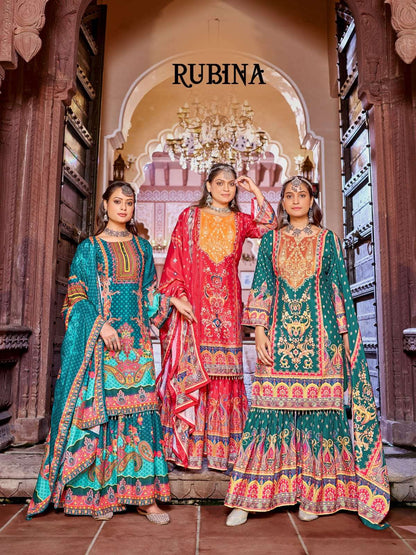Rubina Mukesh Banwery Crape Silk Pakistani Readymade Suits Exporter Ahmedabad