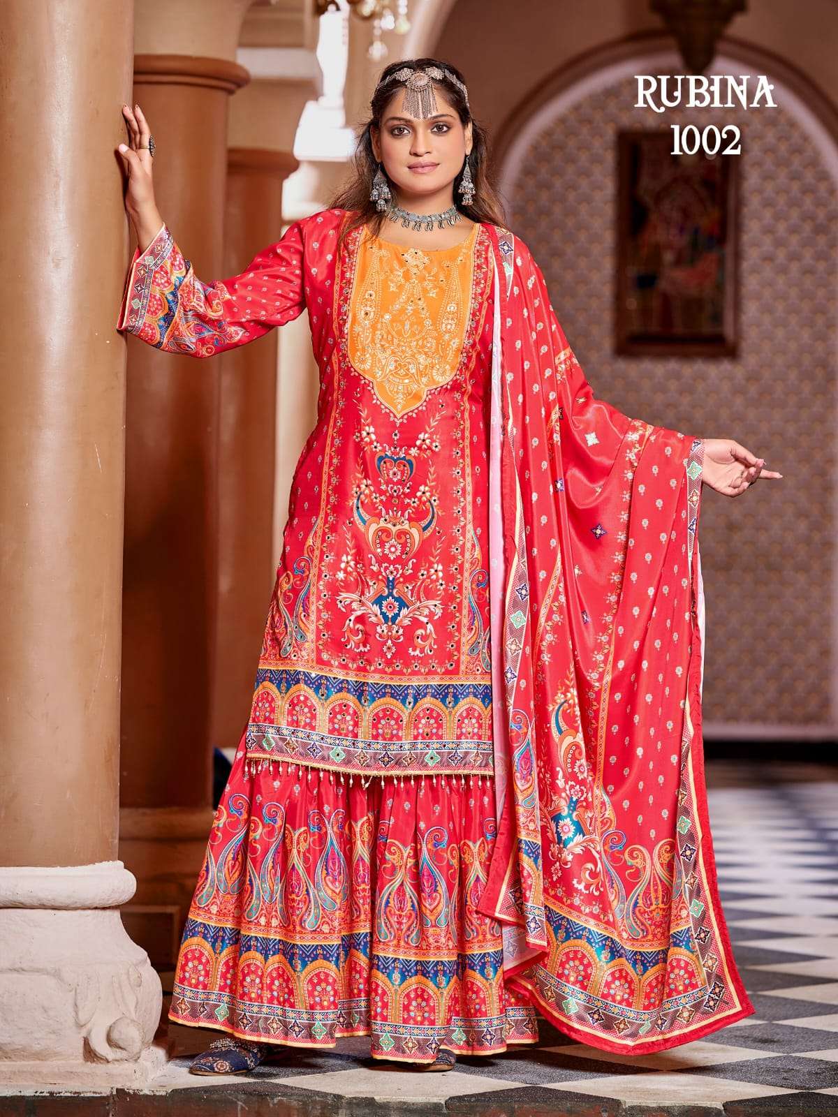Rubina Mukesh Banwery Crape Silk Pakistani Readymade Suits Exporter Ahmedabad