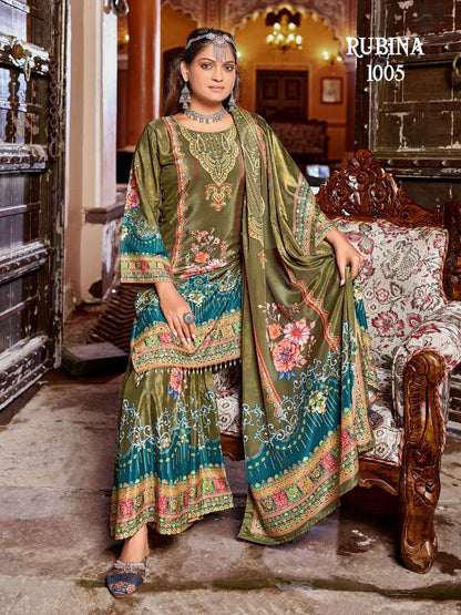 Rubina Mukesh Banwery Crape Silk Pakistani Readymade Suits Exporter Ahmedabad