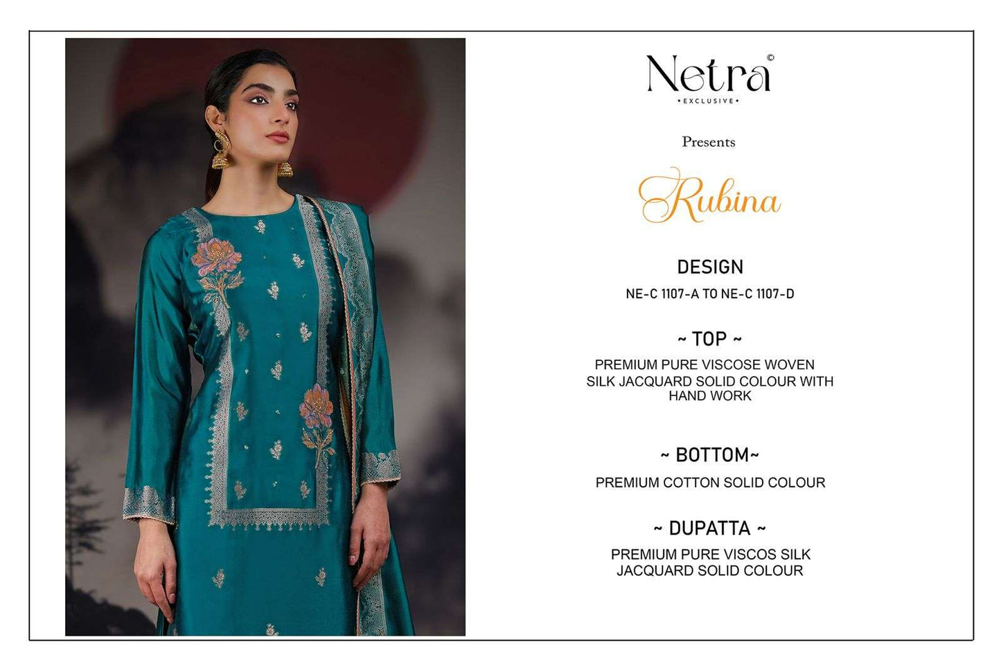 Rubina Netra Premium Viscose Pant Style Suits Exporter India