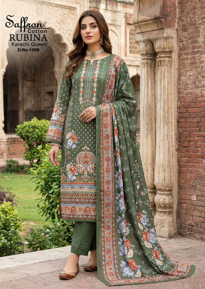 Rubina Queen Saffron Cotton Mix Cotton Karachi Salwar Suits Exporter Ahmedabad