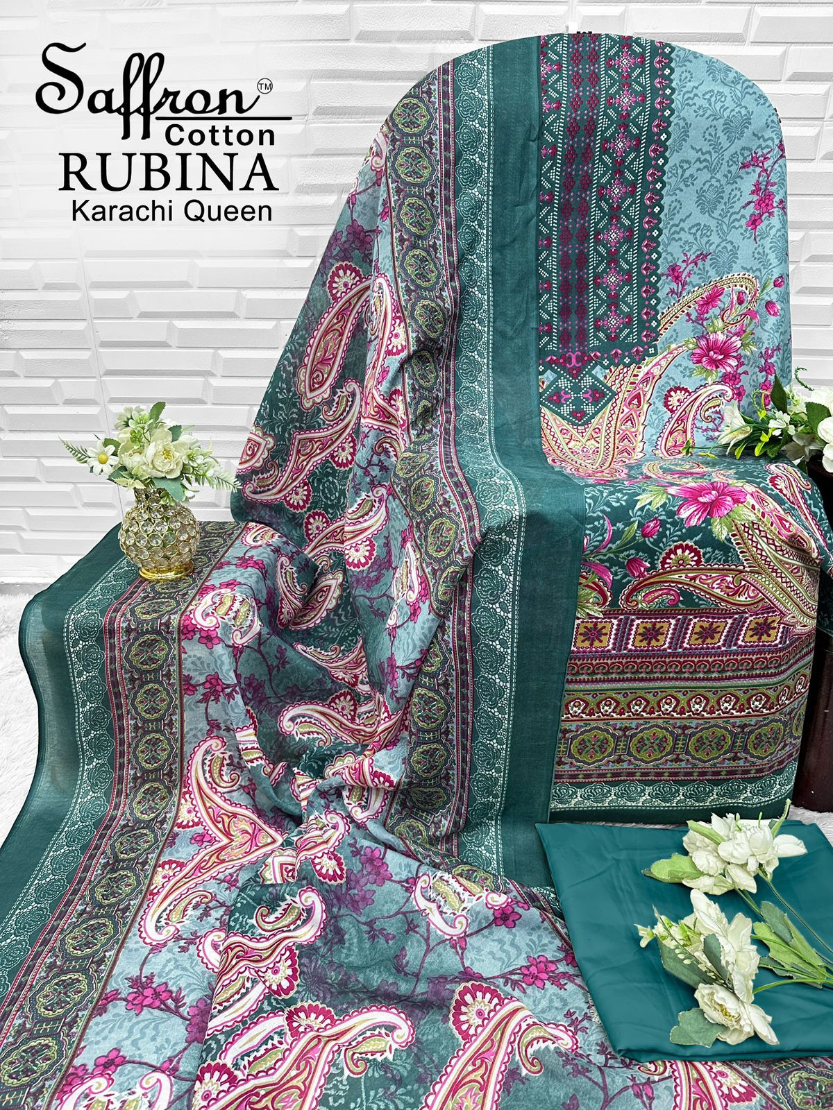 Rubina Queen Saffron Cotton Mix Cotton Karachi Salwar Suits Exporter Ahmedabad
