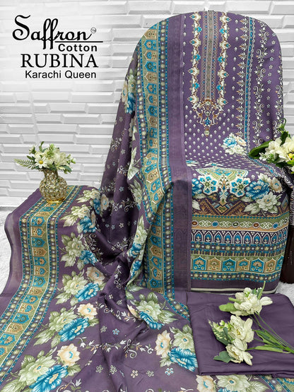 Rubina Queen Saffron Cotton Mix Cotton Karachi Salwar Suits Exporter Ahmedabad
