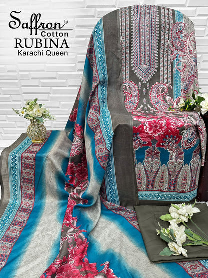 Rubina Queen Saffron Cotton Mix Cotton Karachi Salwar Suits Exporter Ahmedabad